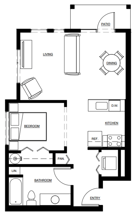 a floor plan of a small house with a bedroom and a living room